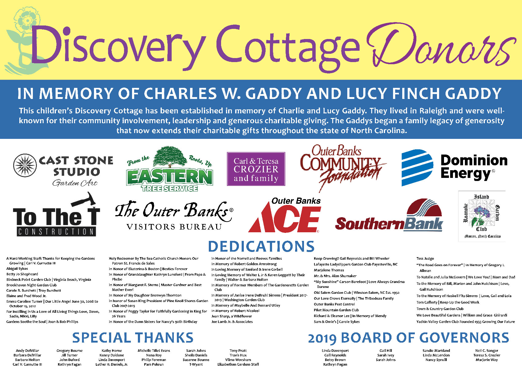 Discovery Cottage Sponsors